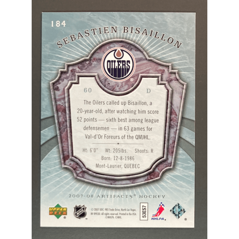 NHL card SEBASTIEN BISAILLON 2007-08 Upper deck Artifacts Blue /25