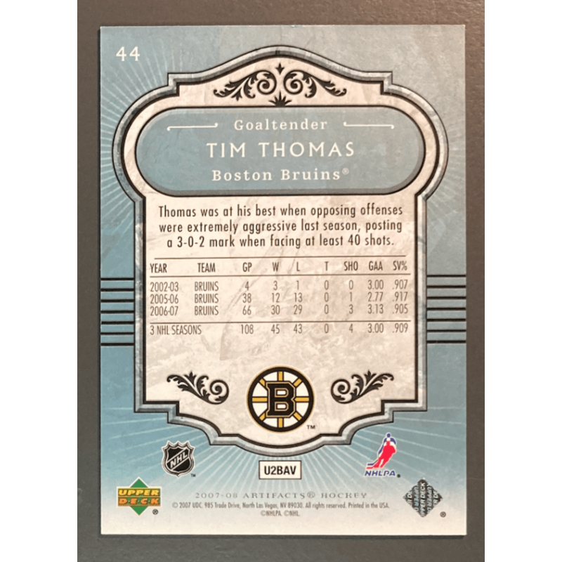 carte NHL TIM THOMAS 2007-08 Upper deck Artifacts Blue 06/25