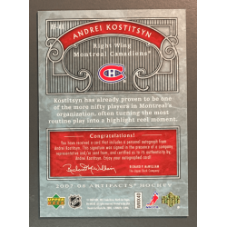 carte NHL ANDREI KOSTITSYN 2007-08 Upper deck Artifacts Auto-facts