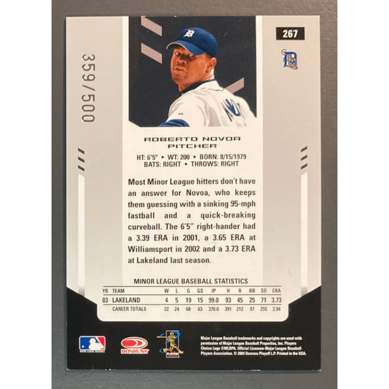 carte MLB ROBERTO NOVOA 2004 Leaf Certified Rookie Autograph /500