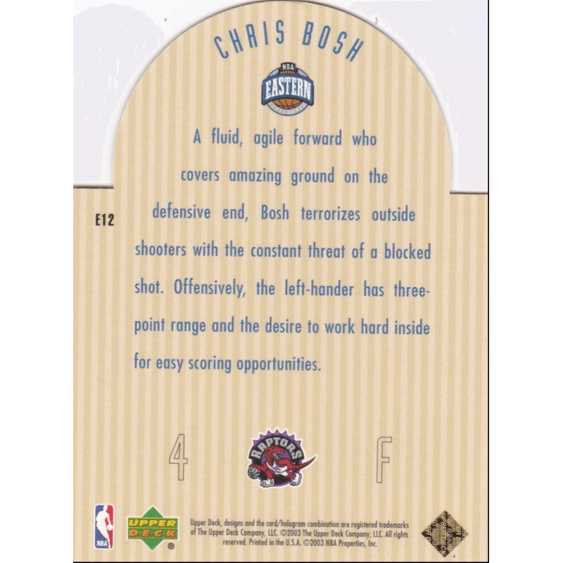 carte NBA CHRIS BOSH 2003 UPPER DECK FUTURE ALL-STAR