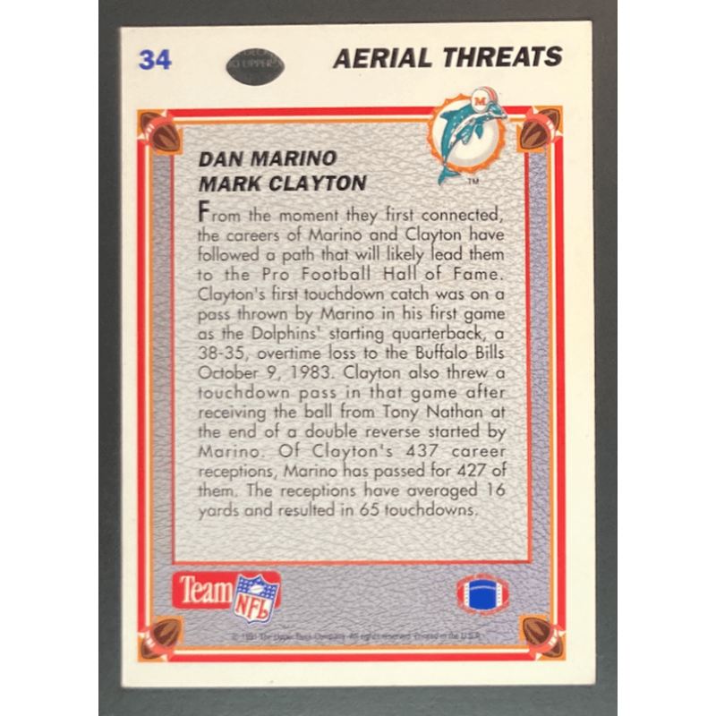 Cartes NFL Dan Marino Collections 1991 - au choix