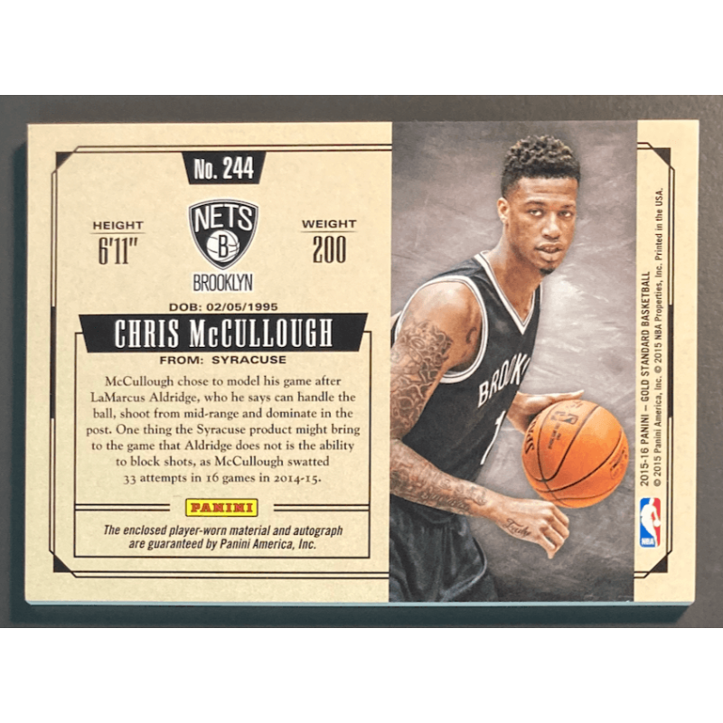 CHRIS McCULLOUGH 2015-16 GOLD STANDARD DUAL ROOKIE JERSEY AUTO 027/149