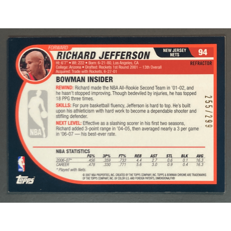 RICHARD JEFFERSON 2007-08 BOWMAN CHROME REFRACTOR 255/299