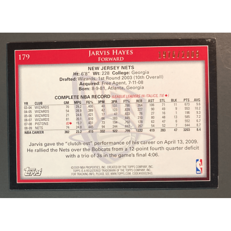 JARVIS HAYES 2009-10 TOPPS GOLD 1976/2009