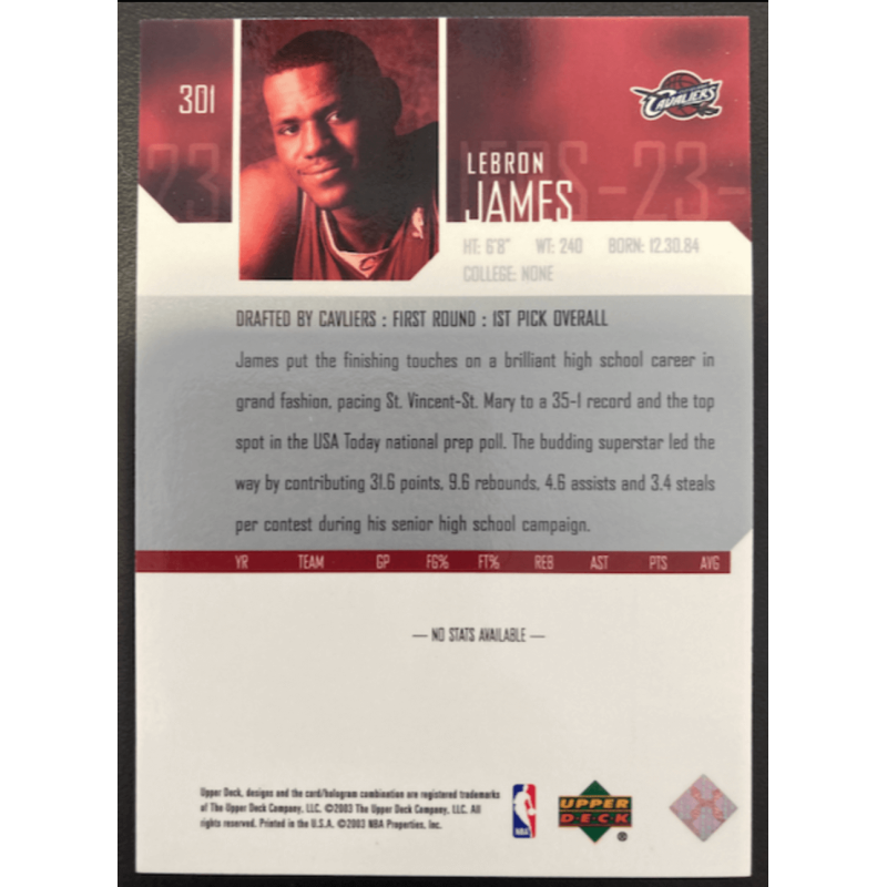 NBA card LEBRON JAMES 2003 UPPER DECK STAR ROOKIE - 301