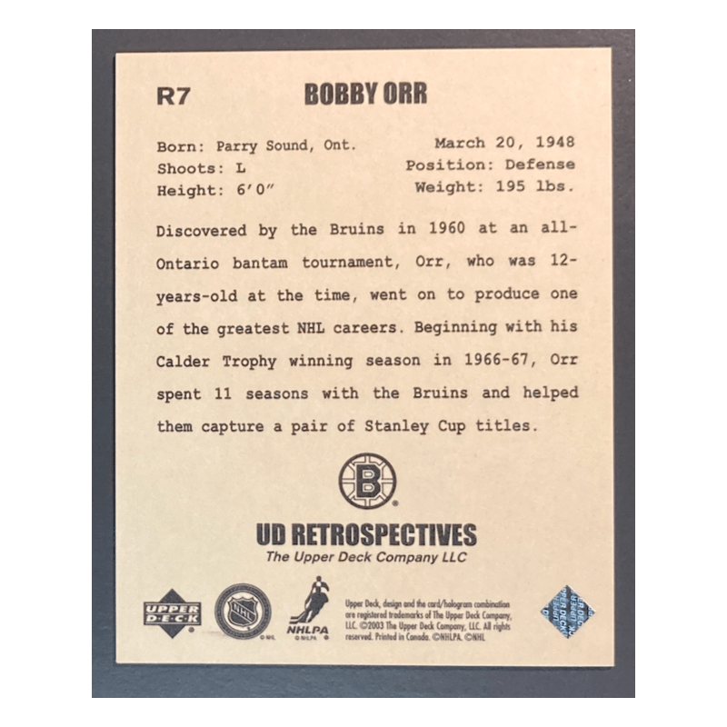 BOBBY ORR 2002-03 UD Artistic Impressions Retrospectives - R7