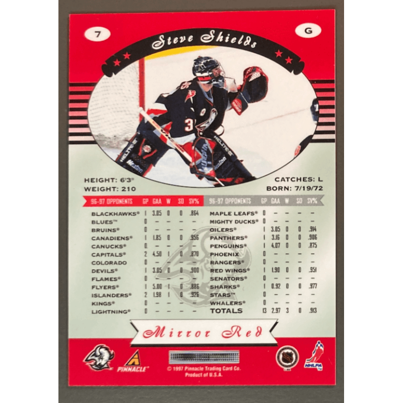 STEVE SHIELDS 1997-98 Pinnacle Certified Mirror Red Rookie - 7