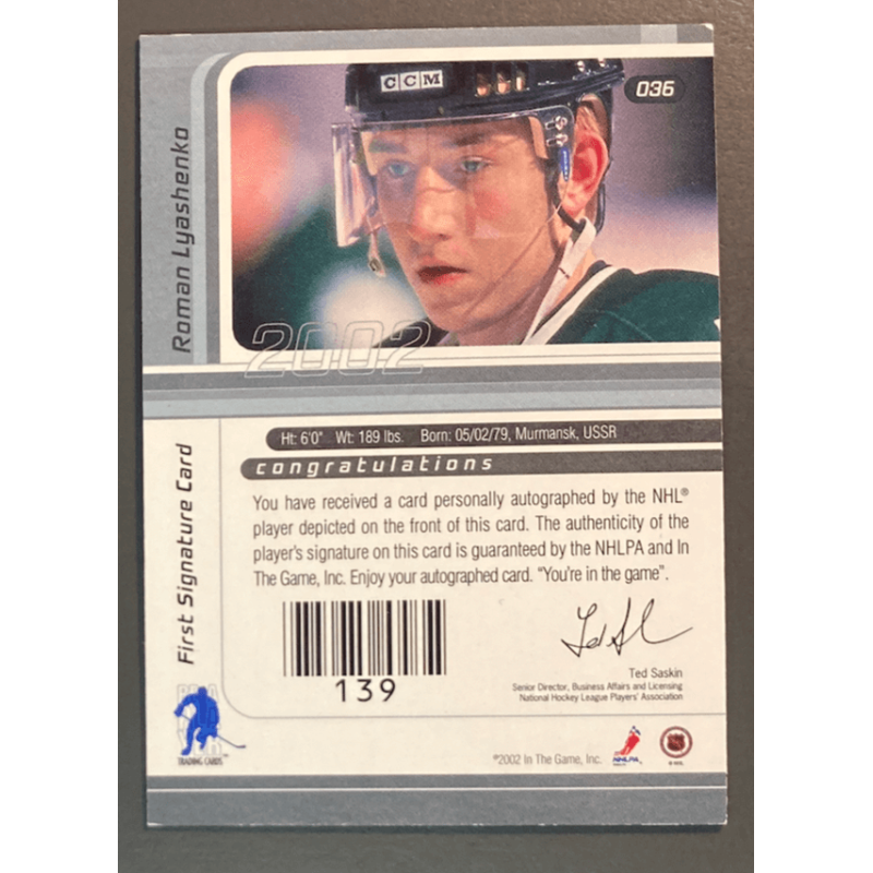 ROMAN LYASHENKO 2001-02 BAP Signature Series Autograph Gold - 36