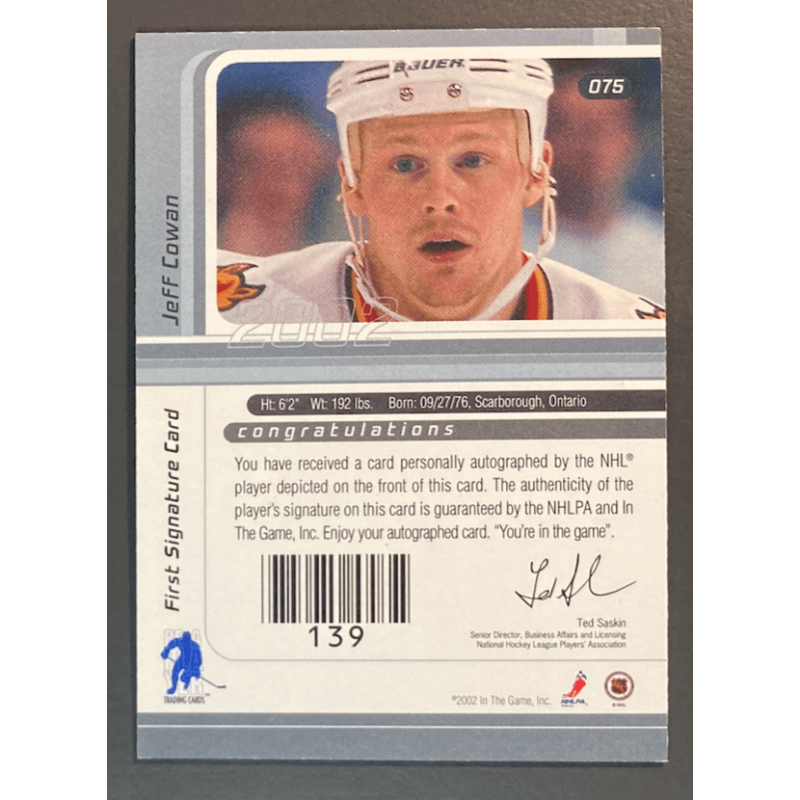 JEFF COWAN 2001-02 BAP Signature Series Autographs Gold - 75