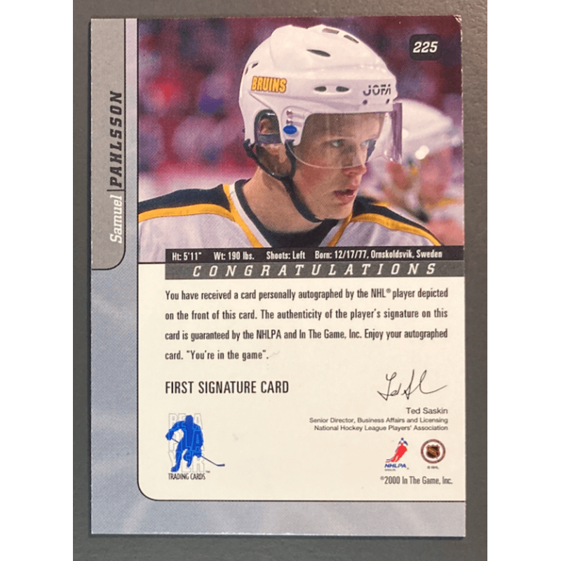 SAMUEL PAHLSSON 2000-01 BAP Signature Series Autographs Gold - 225