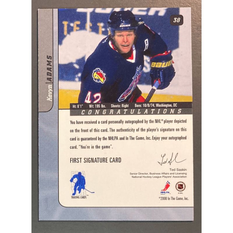 KEVYN ADAMS 2000-01 BAP Signature Series Autographs Gold - 38