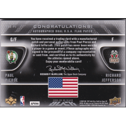 NBA card carte NBA PIERCE / JEFFERSON 2008 UD BLACK FLAG DUAL AUTO /10