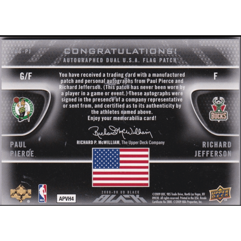 carte NBA PIERCE / JEFFERSON 2008 UD BLACK FLAG DUAL AUTO /10