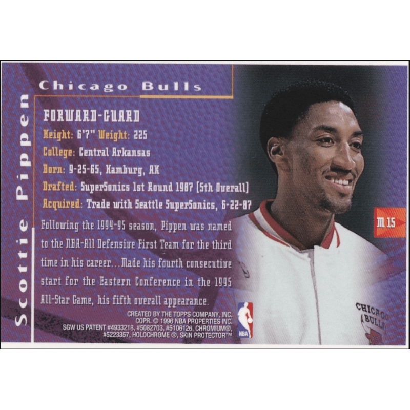 SCOTTIE PIPPEN 1995 TOPPS MYSTERY FINEST REFRACTOR M15