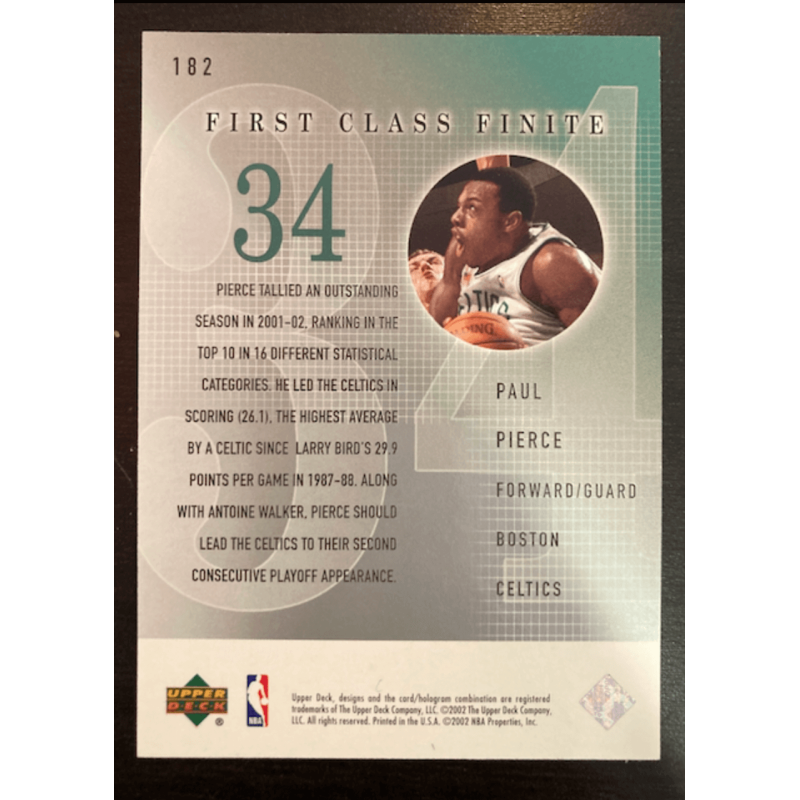 PAUL PIERCE 2002 UPPER DECK FINITE FIRST CLASS FINITE 08/25