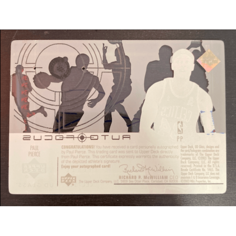 NBA card PAUL PIERCE 2002 UPPER DECK GLASS AUTO FOCUS