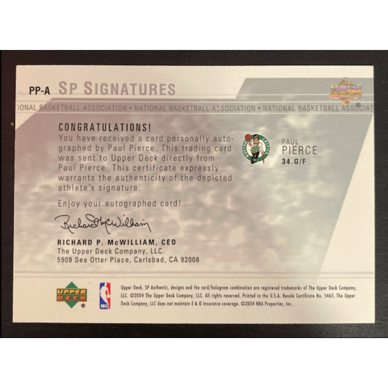PAUL PIERCE 2003 UPPER DECK SP AUTHENTIC SIGNATURE
