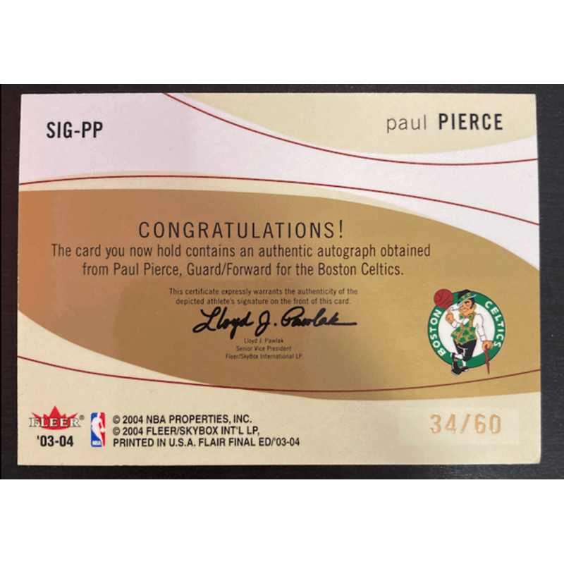 PAUL PIERCE 2003 FLEER FLAIR SIGNIFICANT CUTS AUTO /60