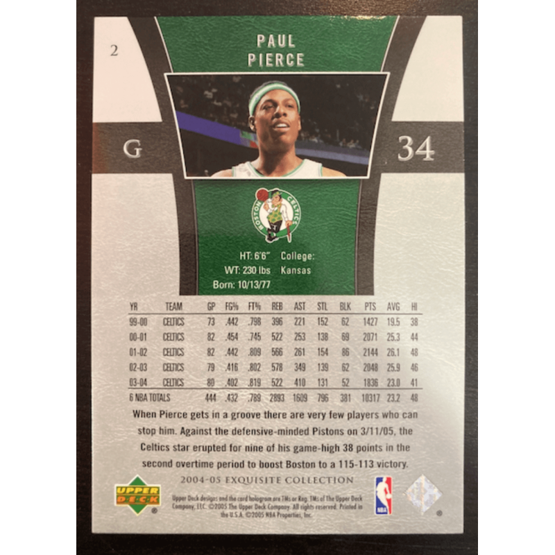 Carte NBA PAUL PIERCE 2004 UPPER DECK EXQUISITE 056/225