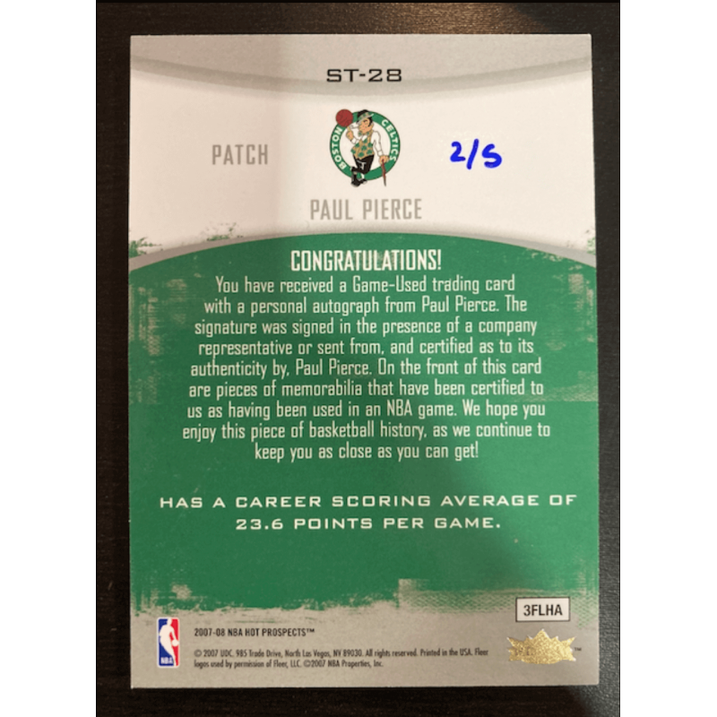 PAUL PIERCE 2007 FLEER HOT PROSPECT STAT TRACKER Auto 2/5