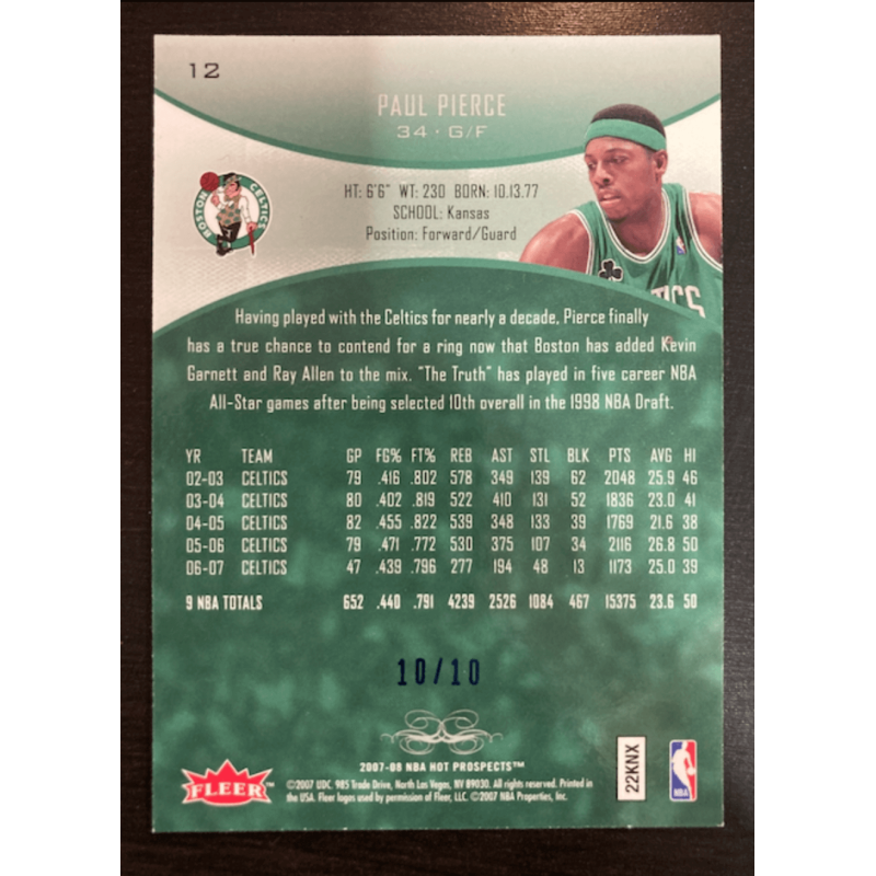 PAUL PIERCE 2007 FLEER HOT PROSPECT BLUE 10/10