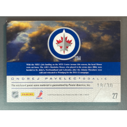 Ondrej Pavelec 2011 Pinnacle Game Night Prime Jersey 18/30