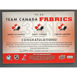 SCHWARTZ / CIZIKAS / ASHTON 2012 SP GAME USED TRIPLE JERSEY