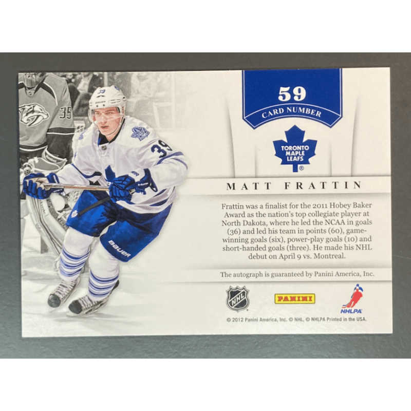 Carte NHL Matt Frattin 2011-12 Panini Contenders Autograph