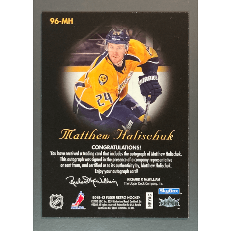MATTHEW HALISCHUK 2012-13 Fleer retro Skybox Autographics
