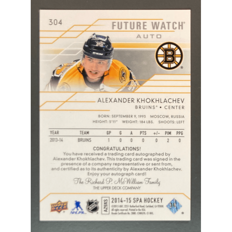 ALEXANDER KHOKHLACHEV 2014-15 SP AUTHENTIC AUTO /999