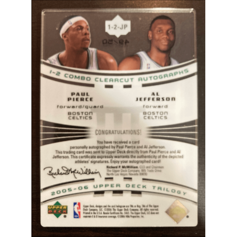 PAUL PIERCE / AL JEFFERSON 2005 UPPER DECK TRILOGY AUTO /50