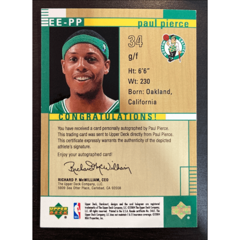 PAUL PIERCE 2004 UD HARDCOURT ENGRAVED Autograph