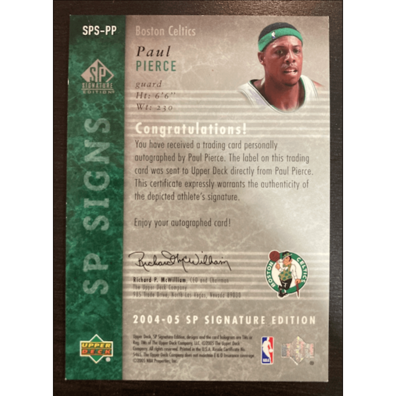 PAUL PIERCE 2004 UPPER DECK SP SIGNS 03/50