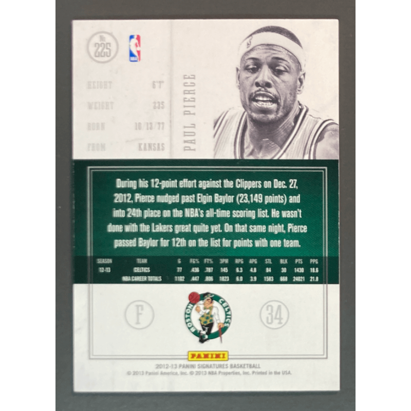 PAUL PIERCE 2012 PANINI SIGNATURES 225 one of one