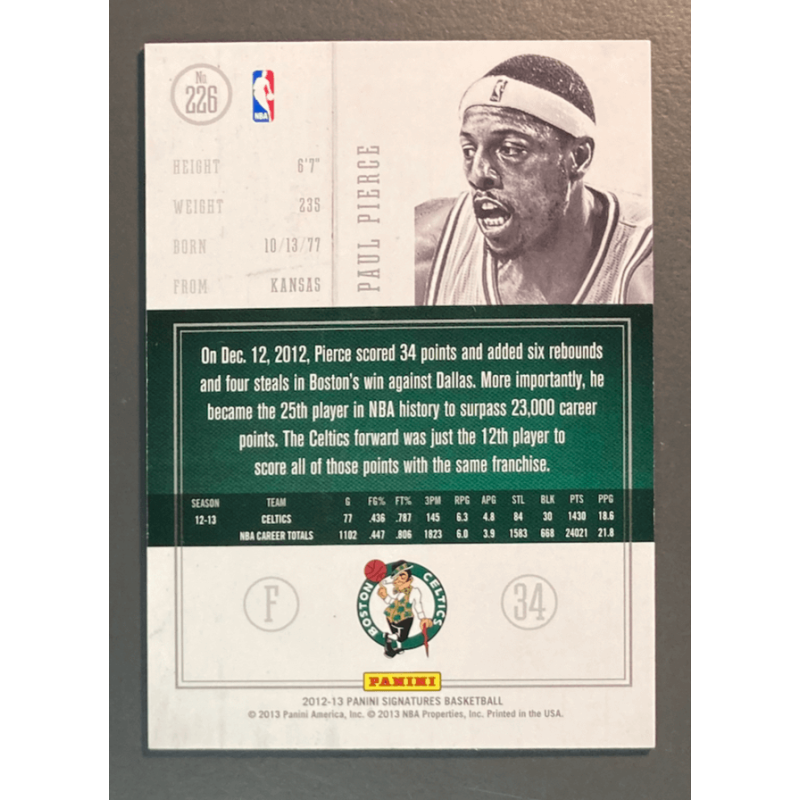 PAUL PIERCE 2012 PANINI SIGNATURES 226 one of one