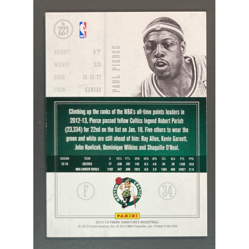 PAUL PIERCE 2012 PANINI SIGNATURES 227 one of one