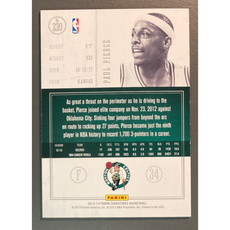PAUL PIERCE 2012 PANINI SIGNATURES 230 one of one