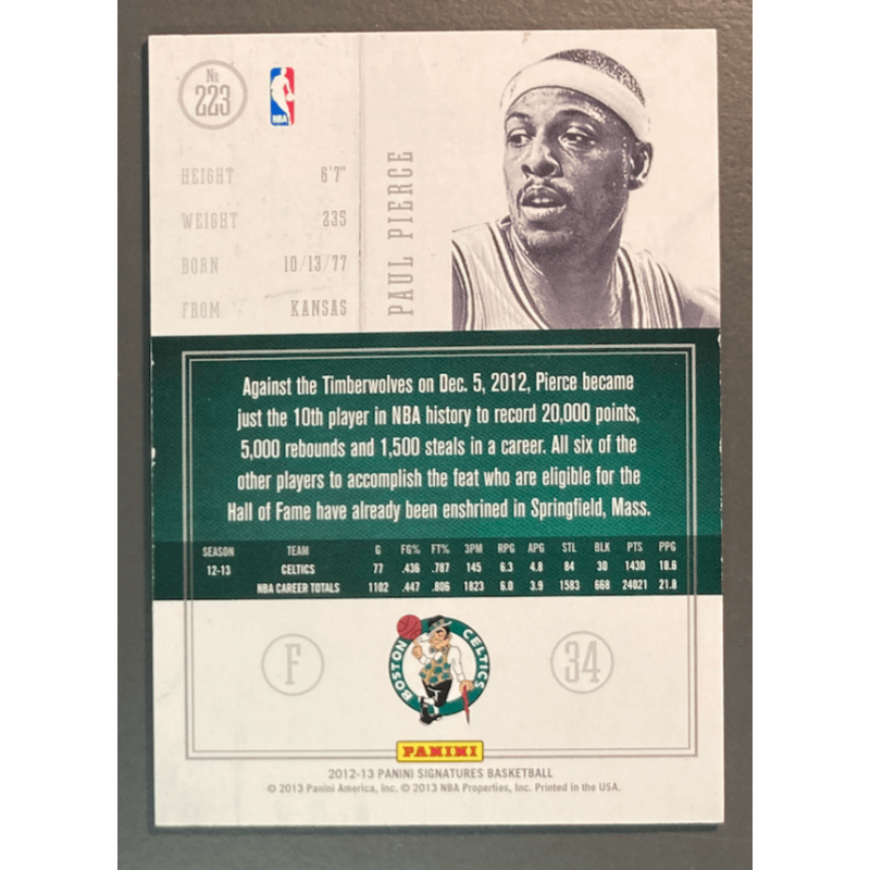 PAUL PIERCE 2012 PANINI SIGNATURES 223 one of one