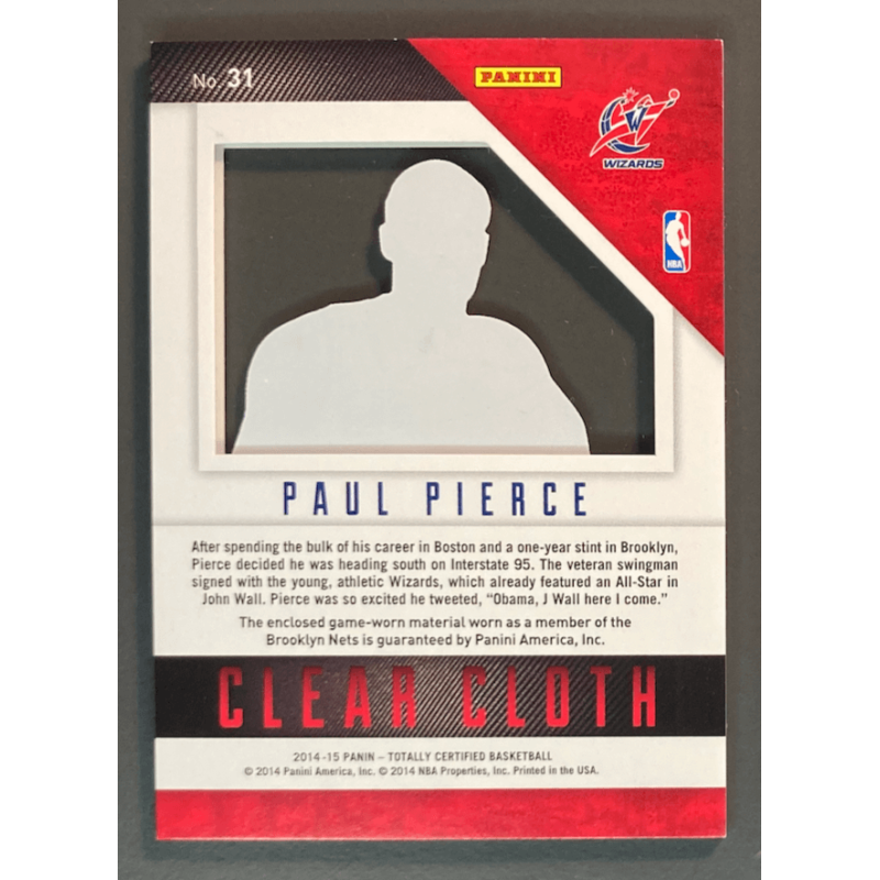 PAUL PIERCE 2014 PANINI TOTALLY CERTIFIED CLEAR CLOTH 1/1