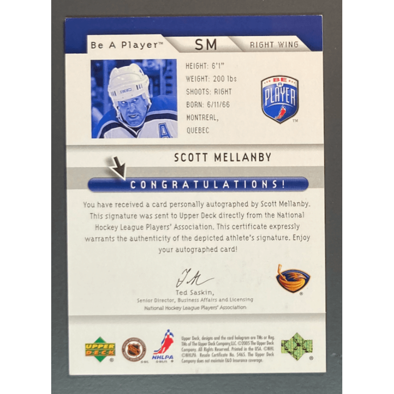 SCOTT MELLANBY 2005 BE A PLAYER AUTOGRAPH