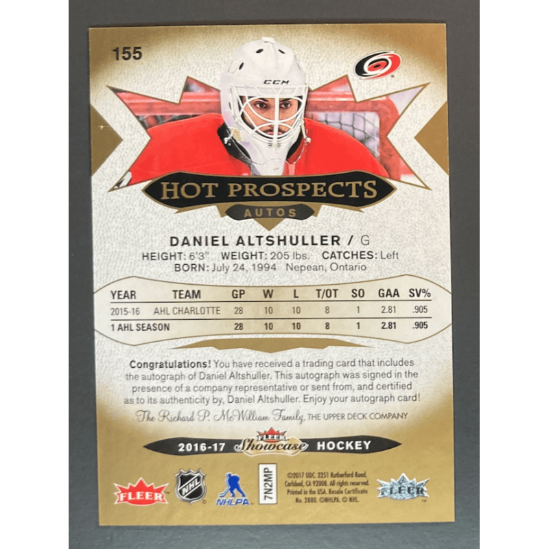 DANIEL ALTSHULLER 2016-17 FLEER SHOWCASE ROOKIE AUTO /499