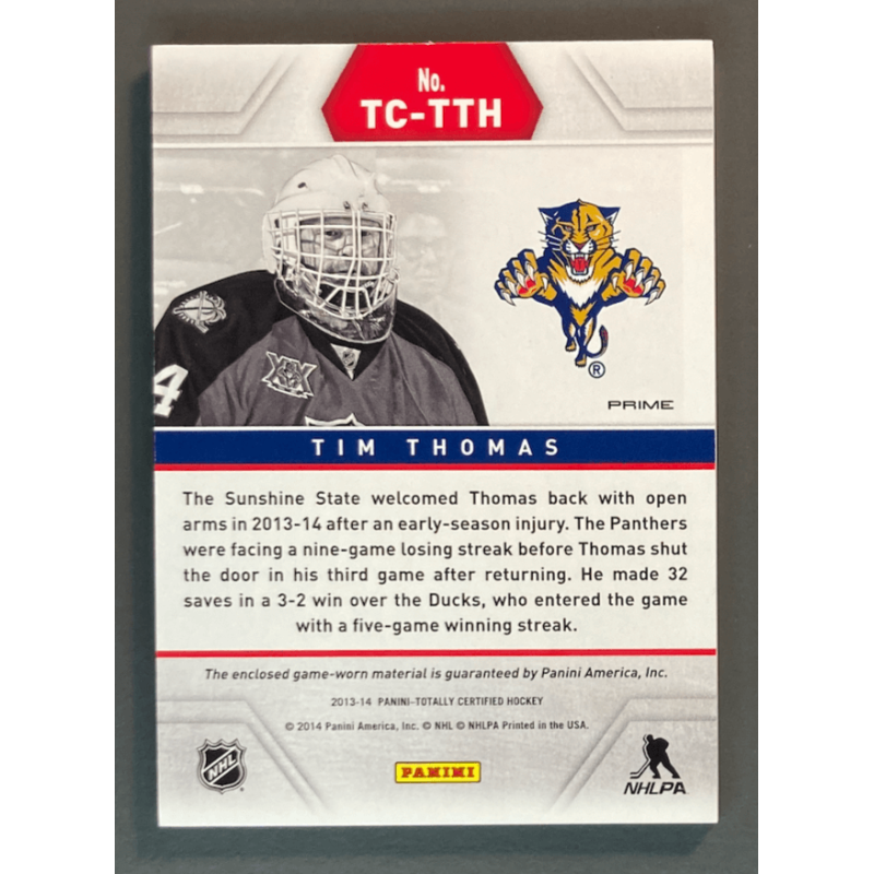 TIM THOMAS 2013-14 Totally CERTIFIED BLUE PATCH 03/50
