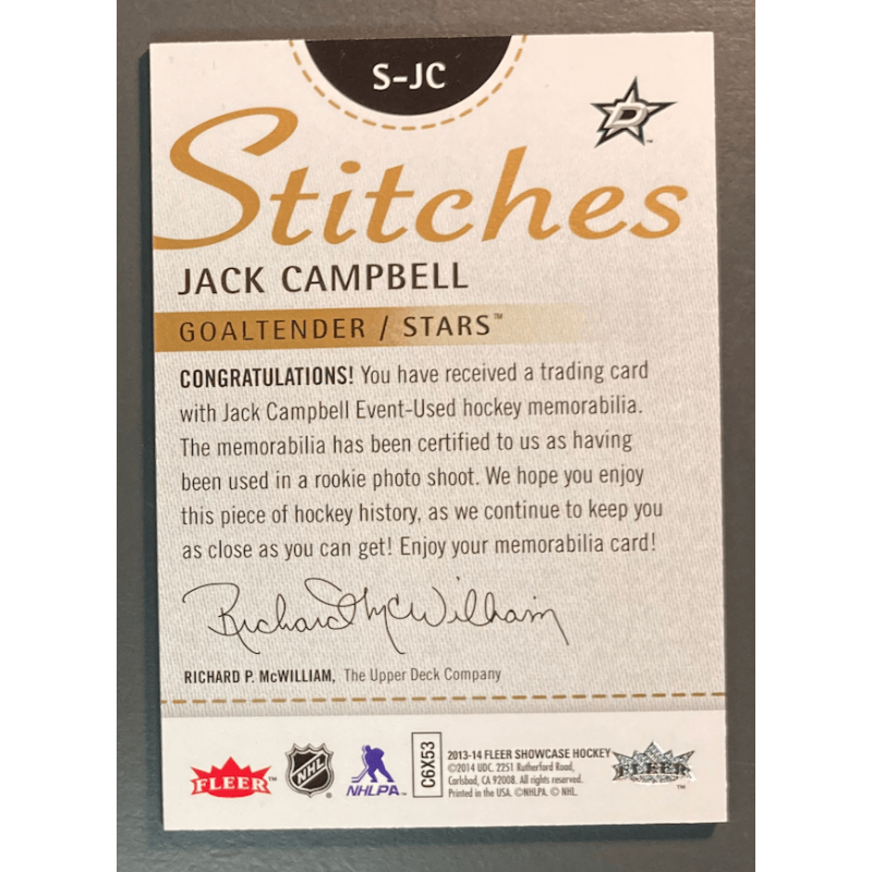 JACK CAMPBELL 2013 FLEER SHOWCASE JERSEY