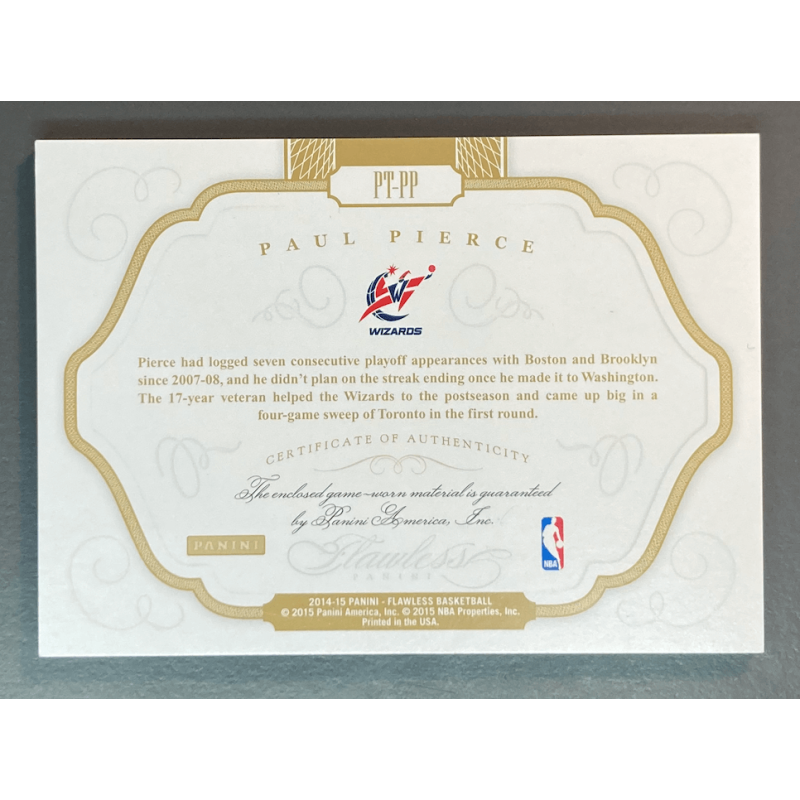 PAUL PIERCE 2014 PANINI FLAWLESS PATCH EMERALD 1/5