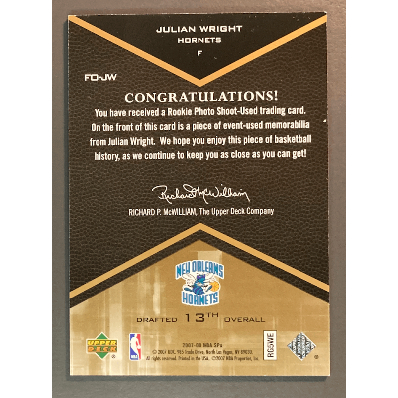 JULIAN WRIGHT 2007-08 UPPER DECK SPX Rookie Jersey