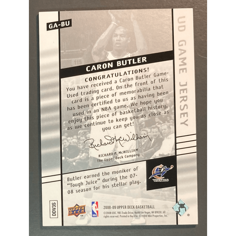 CARON BUTLER 2008-09 UPPER DECK Game Jersey