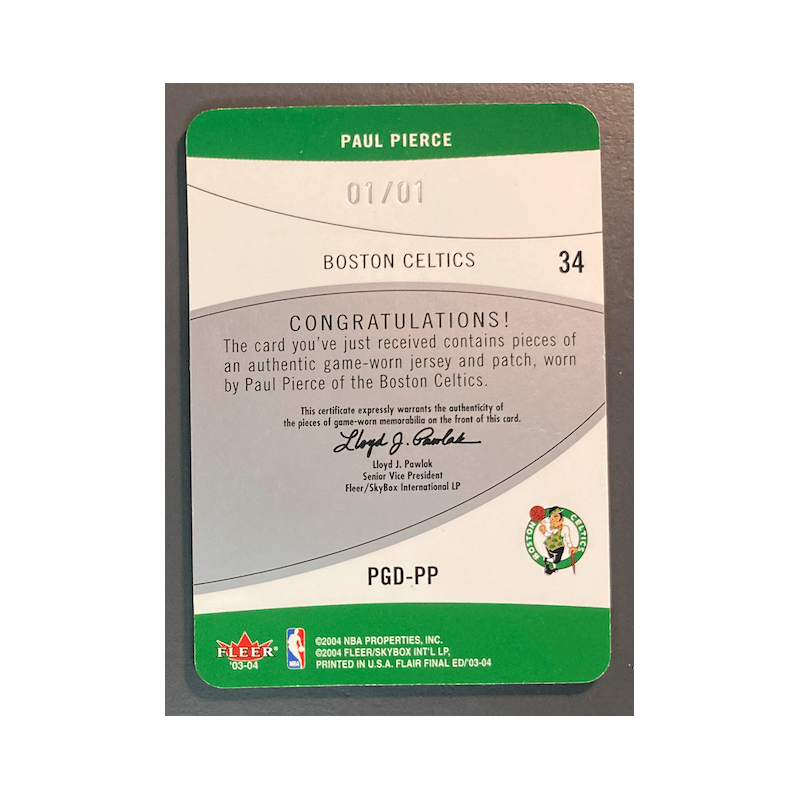 PAUL PIERCE 2003 FLAIR FINAL EDITION Jersey Patch 01/01