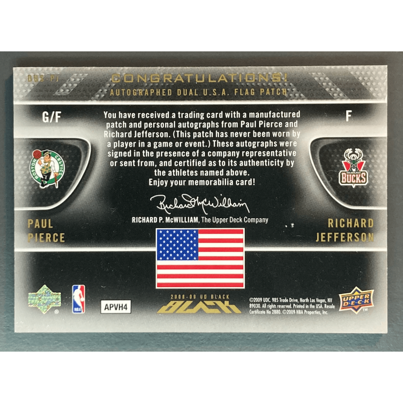 PIERCE / JEFFERSON 2008 UD BLACK DUAL AUTO FLAG PATCH 3/5