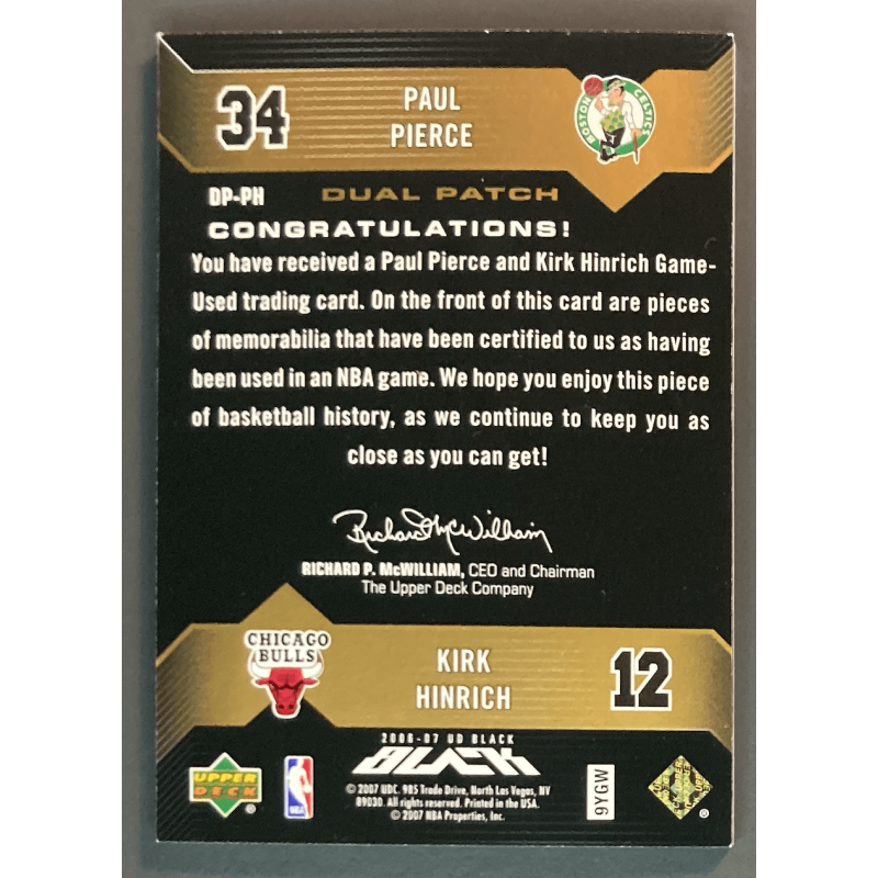 PAUL PIERCE / KIRK HINRICH 2006 UD BLACK DUAL PATCH 10/10